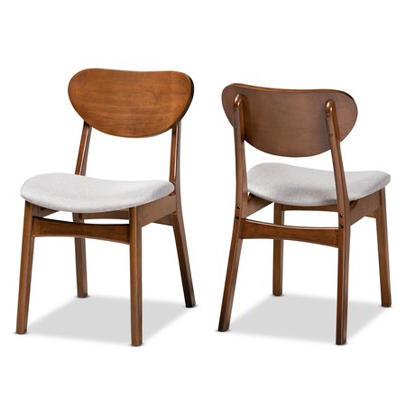 BAXTON STUDIO Katya Mid-Century Modern Grey Fabric and Walnut Brown Finished Wood 2-Piece Dining Chair Set 183-11635-Zoro